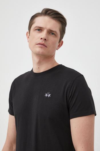 Bavlnené tričko La Martina čierna farba, jednofarebný