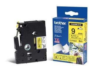 Brother TZ-FX621 / TZe-FX621, 9mm x 8m, čierna tlač/žltý podklad, originálna páska