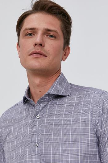 Bavlnená košeľa Emanuel Berg pánska, šedá farba, slim, s talianskym golierom