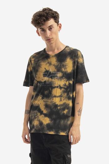 Bavlnené tričko Alpha Industries Basic Tee Batik 116517.20-yellow, žltá farba, vzorovaný