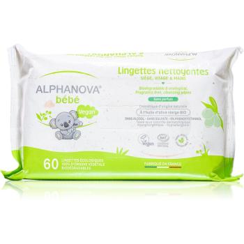 Alphanova Baby Bio extra jemné vlhčené čistiace obrúsky bez parfumácie pre deti od narodenia 60 ks