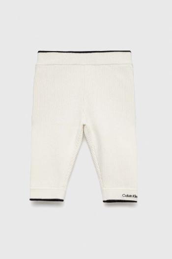 Detské tepláky Calvin Klein Jeans biela farba, jednofarebné