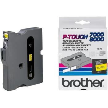 Brother TX-631, 12mm x 15m, čierna tlač / žltý podklad, originálna páska