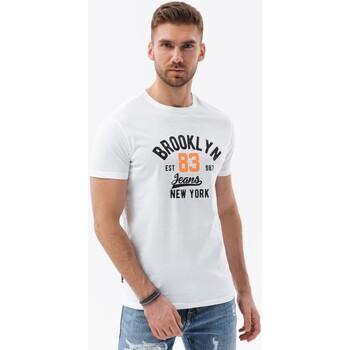 Ombre  Tričká s krátkym rukávom Pánske bavlnené tričko s potlačou - biele V3 OM-TSPT-0126  viacfarebny