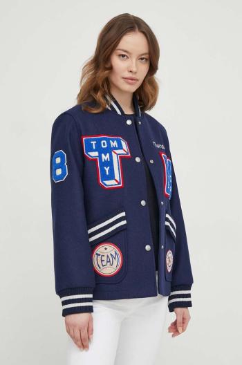 Vlnená bunda bomber Tommy Hilfiger tmavomodrá farba,prechodná,WW0WW40479