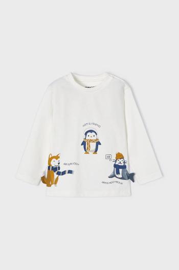 Detská bavlnená košeľa s dlhým rukávom Mayoral biela farba, s potlačou