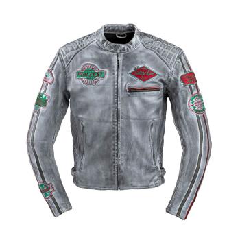 Pánska kožená moto bunda W-TEC Sheawen Waxed Grey Farba šedá, Veľkosť 6XL