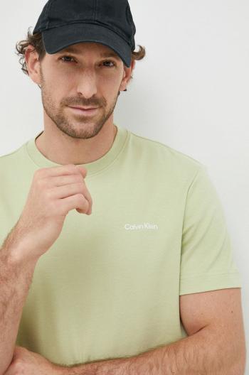 Bavlnené tričko Calvin Klein zelená farba, jednofarebné