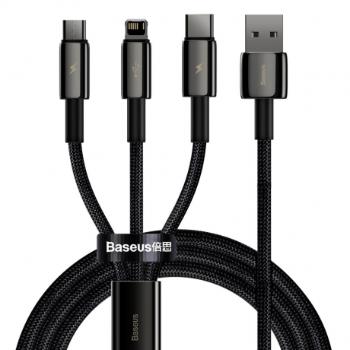 Baseus Tungsten 3in1 kábel USB - Lightning / USB-C / Micro USB 3.5A 1.5m, čierny (CAMLTWJ-01)