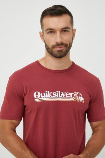 Bavlnené tričko Quiksilver červená farba, s potlačou