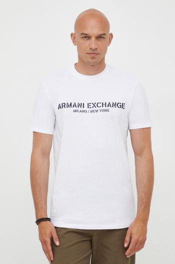 Bavlnené tričko Armani Exchange biela farba, s nášivkou