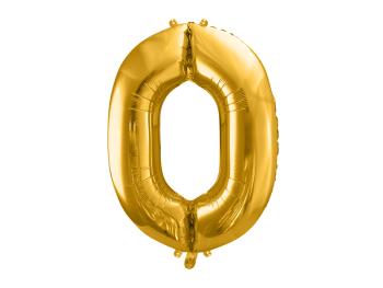 PartyDeco Fóliový balón narodeninové číslo 0 zlatý 86cm