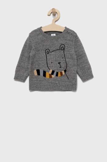 Detský sveter s prímesou vlny GAP šedá farba, ľahký