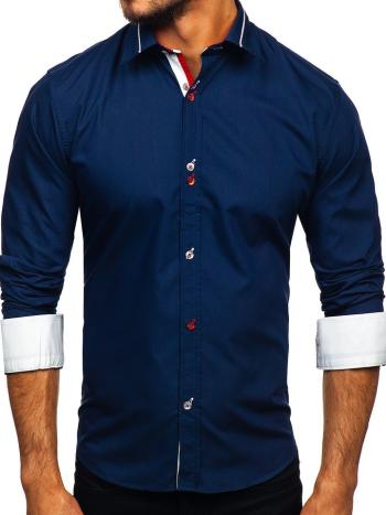 Tmavomodrá pánska elegantná košeľa s dlhými rukávmi BOLF 5826