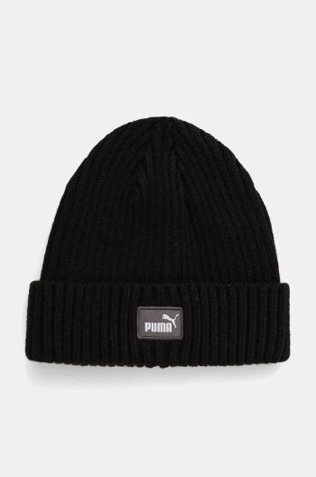 Detská čiapka Puma Classic Cuff Beanie čierna farba biela, z tenkej pleteniny, 258940