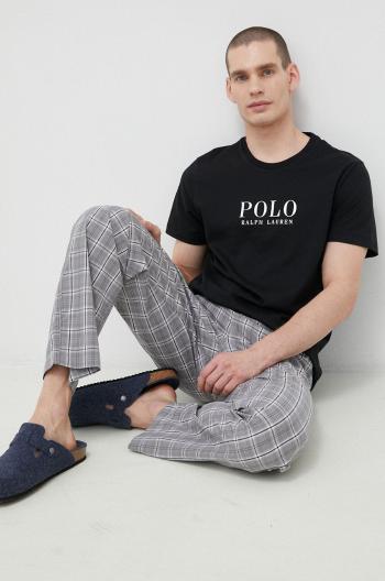 Bavlnené pyžamové tričko Polo Ralph Lauren čierna farba, s potlačou