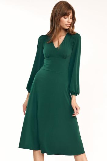 Zelené áčkové šaty s výstrihom S194