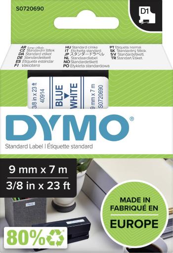 páska do štítkovača  DYMO D1 40914  Farba pásky: biela Farba písma:modrá 9 mm 7 m