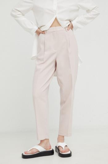 Nohavice Bruuns Bazaar dámske, ružová farba, rovné, vysoký pás