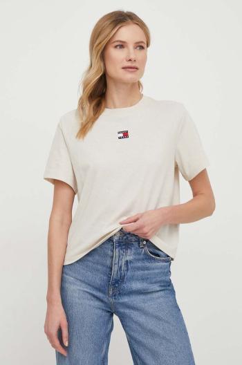 Tričko Tommy Jeans dámsky, béžová farba, DW0DW17391