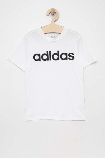 Detské bavlnené tričko adidas U LIN biela farba, s potlačou