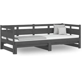 Výsuvná posteľ sivá masívna borovica 2× (90 × 190) cm, 820324