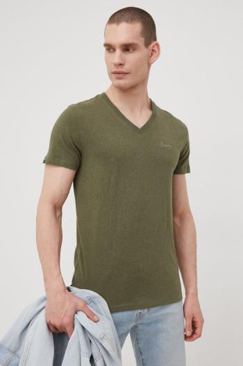 Bavlnené tričko Superdry zelená farba, jednofarebné