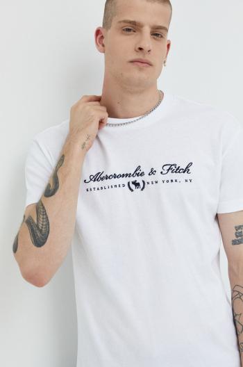 Bavlnené tričko Abercrombie & Fitch biela farba, s nášivkou