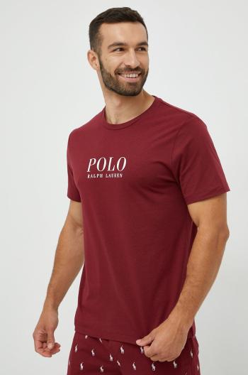 Bavlnené pyžamové tričko Polo Ralph Lauren bordová farba, s potlačou