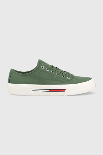 Tenisky Tommy Jeans CANVAS SNEAKER pánske, zelená farba, EM0EM01299