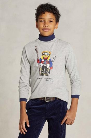 Detská bavlnená košeľa s dlhým rukávom Polo Ralph Lauren šedá farba, s potlačou