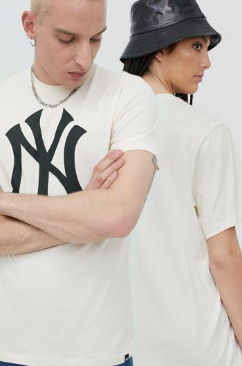 Bavlnené tričko 47brand Mlb New York Yankees béžová farba, s potlačou