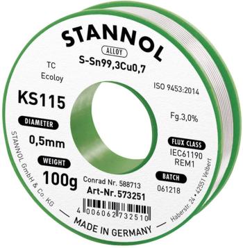 Stannol KS115 spájkovací cín bez olova cievka Sn99,3Cu0,7 100 g 0.5 mm
