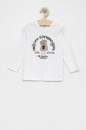 Detské bavlnené tričko s dlhým rukávom Birba&Trybeyond biela farba, s nášivkou