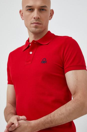 Bavlnené polo tričko United Colors of Benetton červená farba, s nášivkou