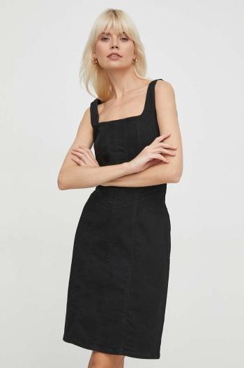 Rifľové šaty Calvin Klein Jeans čierna farba,mini,áčkový strih,J20J222659