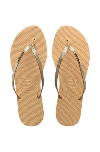 Žabky Havaianas YOU GLITTER dámske, zlatá farba, na plochom podpätku, 4148041.0570