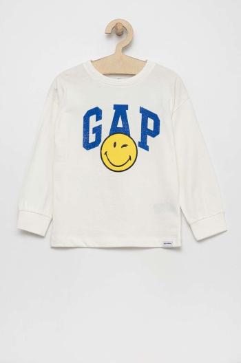 Detská bavlnená košeľa s dlhým rukávom GAP x smiley world biela farba, s potlačou