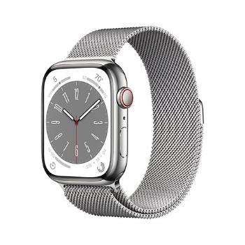 APPLE WATCH SERIES 8 GPS + CELLULAR 45MM SILVER STAIN. STEEL CASE W. SILVER MILANESE LOOP MNKJ3CS/A