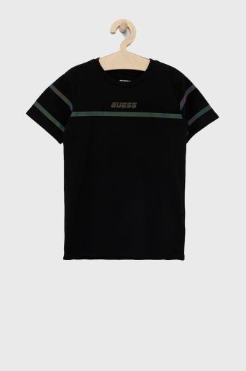 Detské tričko Guess čierna farba, s potlačou