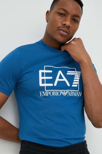Bavlnené tričko EA7 Emporio Armani tmavomodrá farba, s potlačou