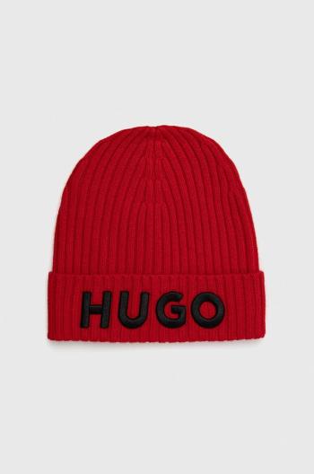 Vlnená čiapka HUGO červená farba, vlnená