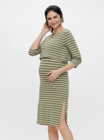 Zelené tehotenské/dojčiace pruhované šaty s rozparkami Mama.licious Otea