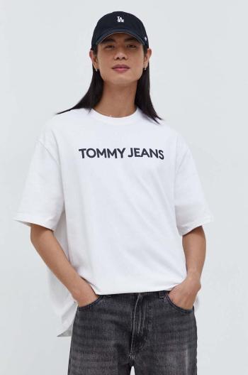 Bavlnené tričko Tommy Jeans pánsky,biela farba,s potlačou,DM0DM18267