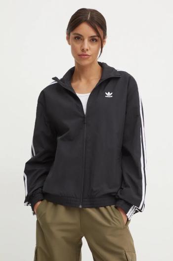 Bunda adidas Originals Woven Tracktop dámska, čierna farba, prechodná, oversize, JD5331