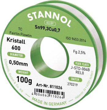 Stannol Kristall 600 Fairtin spájkovací cín bez olova bez olova Sn99,3Cu0,7 100 g 0.5 mm
