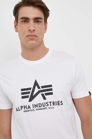 Bavlnené tričko Alpha Industries biela farba, s potlačou