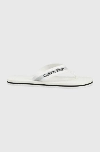 Žabky Calvin Klein dámske, biela farba, na plochom podpätku
