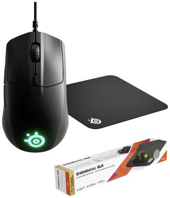 Steelseries Rival 3, Qck Small Bundle herná myš káblový optická čierna 6 null 8500 dpi podsvietenie, ergonomická