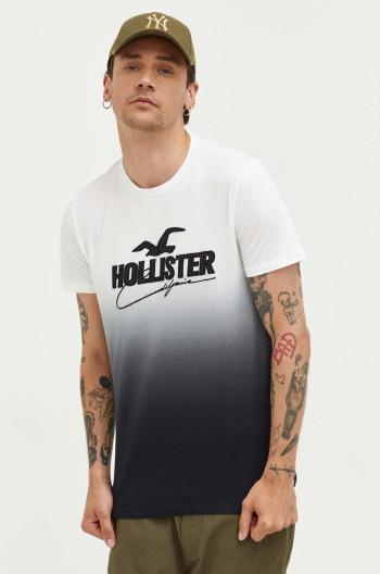 Bavlnené tričko Hollister Co. čierna farba, vzorované